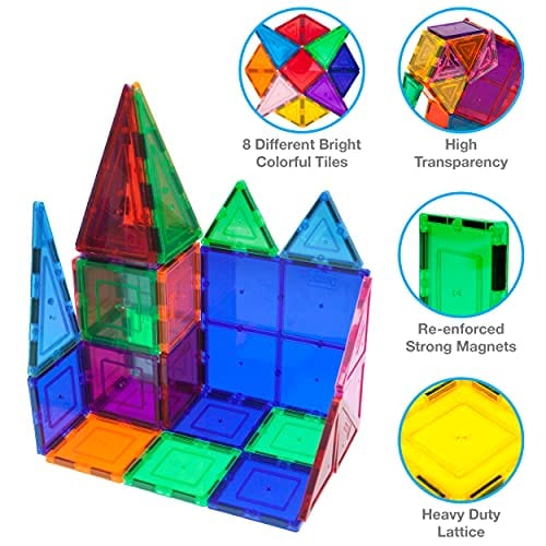 PicassoTiles 100 Piece Set 100pcs Magnet Building Tiles Clear Magnetic 3D Building Blocks Construction Playboards, Creativity beyond Imagination, Inspirational, Recreational, Educational Conventional