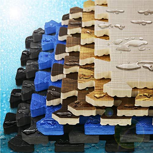 Yes4All Interlocking Floor Mats with Border – Foam Floor Mats/Gym Floor Mats with EVA Interlocking Tiles (12 Square Feet – Oak Wood Light – 12 Tiles)