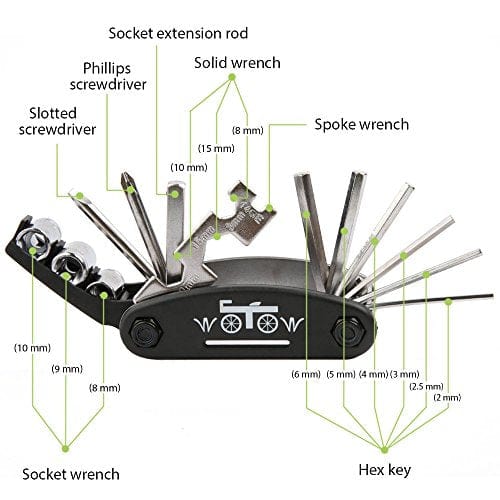 WOTOW 16 in 1 Multi-Function Bike Bicycle Cycling Mechanic Repair Tool Kit with 3 pcs Tire Pry Bars Rods