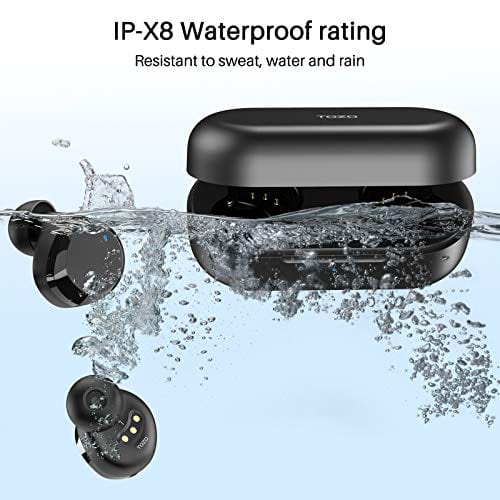 TOZO T12 Wireless Earbuds Bluetooth Headphones Premium Fidelity Sound Quality Wireless Charging Case Digital LED Intelligence Display IPX8 Waterproof Earphones Built-in Mic Headset for Sport Black