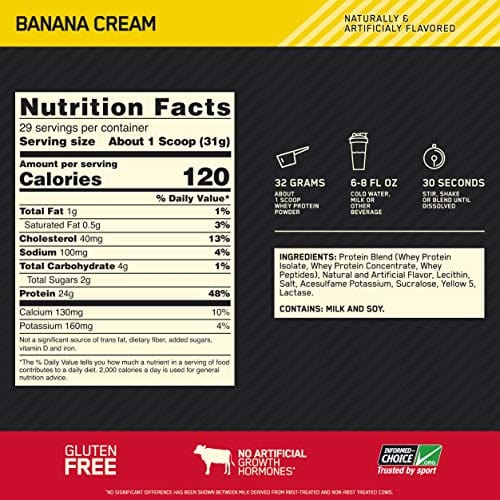 Optimum Nutrition Gold Standard 100% Protein Powder, 2 Pound (Packaging May Vary) Whey Banana Cream
