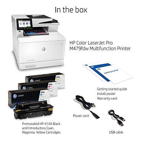 HP Color LaserJet Pro Multifunction M479fdw Wireless Laser Printer with One-Year, Next-Business Day, Onsite Warranty, Works with Alexa (W1A80A) , White