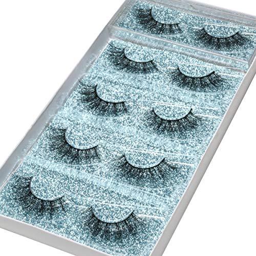 DYSILK 5 Pairs 6D Mink Eyelashes Faux Cross Fluffy Natural Look False Eyelashes Wispies Long Extension Eyelashes Pack Makeup