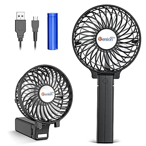 VersionTECH. Mini Handheld Fan, USB Desk Fan, Small Personal Portable Table Fan with USB Rechargeable Battery Operated Cooling Folding Electric Fan for Travel Office Room Household Black
