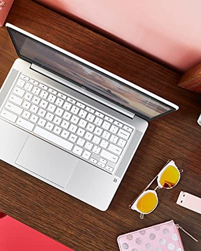 HP Chromebook 14 Laptop, Intel Celeron N4000 Processor, 4 GB RAM, 32 GB eMMC, 14” HD Display, Chrome, Lightweight Computer with Webcam and Dual Mics, Home, School, Music, Movies (14a-na0021nr, 2021)