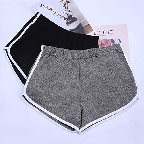 URATOT 2 Pack Cotton Sport Shorts Yoga Dance Short Pants Summer Athletic Shorts Black, Dark Grey