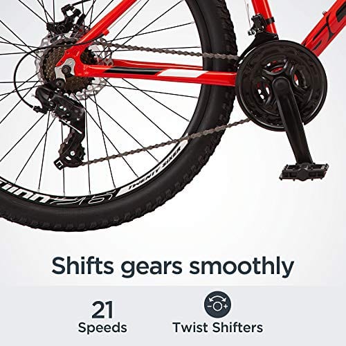 Schwinn High Timber ALX Youth/Adult Mountain Bike, Aluminum Frame and Disc Brakes, 26-Inch Wheels, 21-Speed, Red