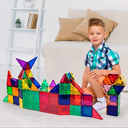 PicassoTiles 100 Piece Set 100pcs Magnet Building Tiles Clear Magnetic 3D Building Blocks Construction Playboards, Creativity beyond Imagination, Inspirational, Recreational, Educational Conventional