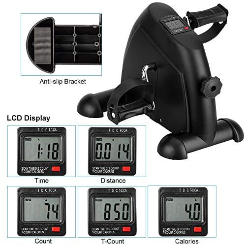 Mini Exercise Bike, Under Desk Bike Pedal Exerciser Portable Foot Cycle Arm & Leg Peddler Machine with LCD Screen Displays