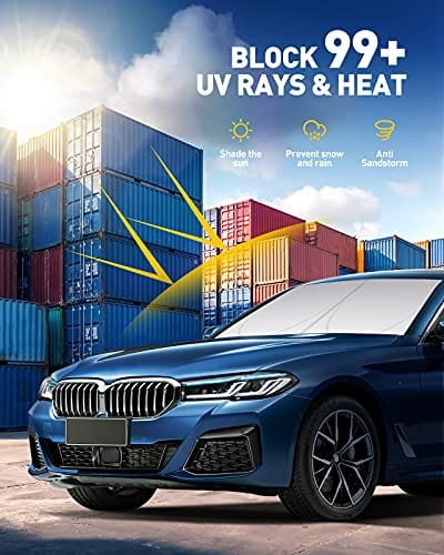 ZonCar Windshield Sun Shade fit for Most Sports Car Truck SUV Vans, Blocks UV Rays Sun Visor Protector, Foldable Car Front Window