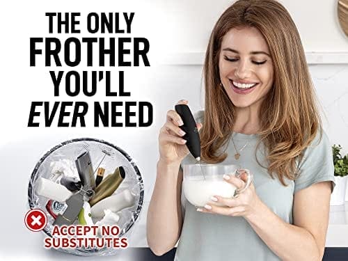 Zulay Original Milk Frother Handheld Foam Maker for Lattes - Whisk Drink Mixer for Coffee, Mini Foamer for Cappuccino, Frappe, Matcha, Hot Chocolate by Milk Boss (Black)