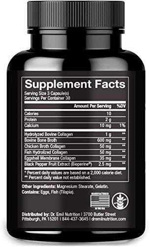 Dr. Emil Nutrition Multi Collagen Plus Pills (Type I, II, III, V, X) for Anti-Aging, Hair, Skin, Nails and Joint Support, 30 Day Supply