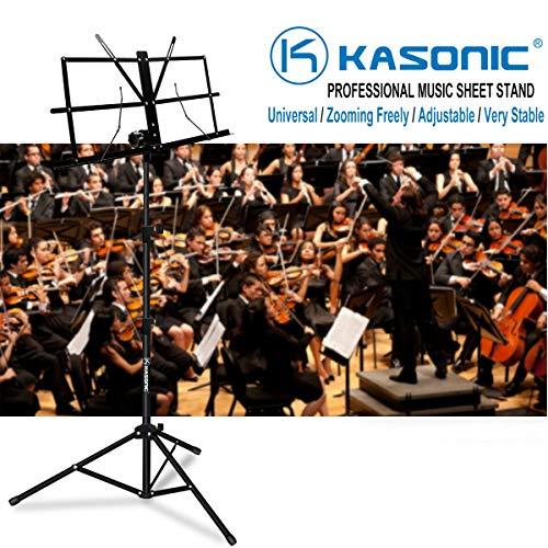 Music Stand, Kasonic 2 in 1 Dual-Use Folding Sheet Music Stand & Desktop Book Stand, Portable and Lightweight with Music Sheet Clip Holder & Carrying Bag Suitable for Instrumental Performance