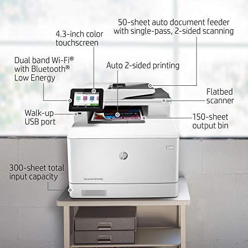 HP Color LaserJet Pro Multifunction M479fdw Wireless Laser Printer with One-Year, Next-Business Day, Onsite Warranty, Works with Alexa (W1A80A) , White