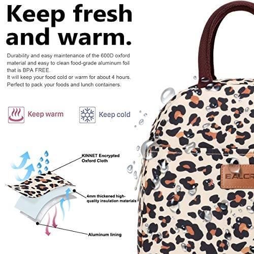 BALORAY Lunch Bag Tote Bag Lunch Bag for Women Lunch Box Insulated Lunch Container (Beige with leopard)