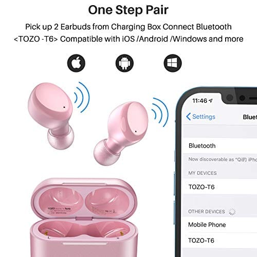 TOZO T6 True Wireless Earbuds Bluetooth Headphones Touch Control with Wireless Charging Case IPX8 Waterproof Stereo Earphones