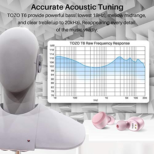 TOZO T6 True Wireless Earbuds Bluetooth Headphones Touch Control with Wireless Charging Case IPX8 Waterproof Stereo Earphones