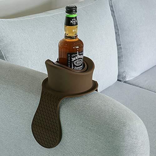 Sofa Cup Holder - Watruer The Ultimate Anti-Spill Couch Coaster Holder Food Grade Silicone Drink Holder for Your Sofa or Couch - Brown