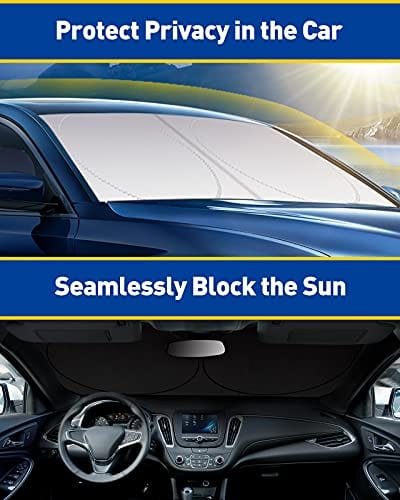ZonCar Windshield Sun Shade fit for Most Sports Car Truck SUV Vans, Blocks UV Rays Sun Visor Protector, Foldable Car Front Window