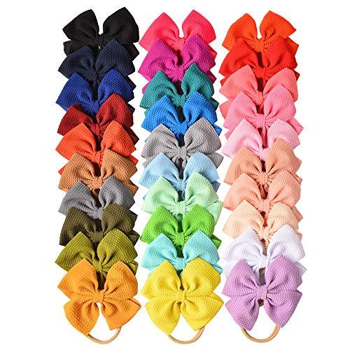 30 PCS Big Bows Baby Nylon Headbands Hairbands Hair Bows Elastics for Baby Girls Newborn Infant Toddler Child Hair Accessories