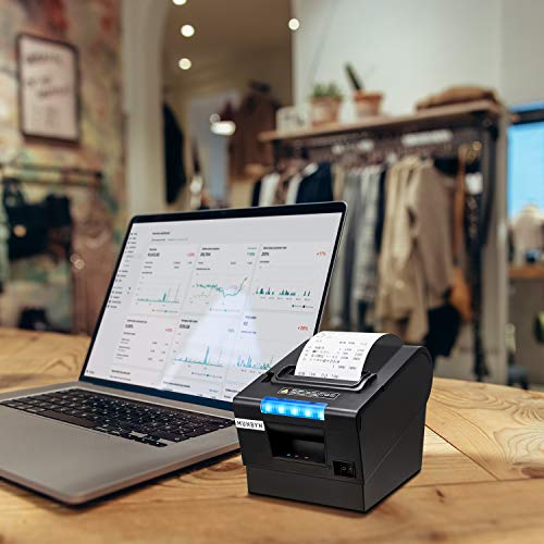MUNBYN Receipt Printer P068, 3'1/8 80mm Direct Thermal Printer, POS Printer with Auto Cutter - Receipt Printer with USB Serial Ethernet Windows Driver ESC/POS Support Cash Drawer