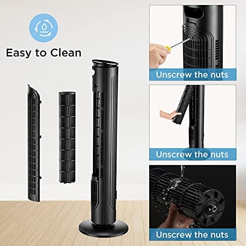 2021 PELONIS 42 Inch Oscillating Tower Fan with Aromatherapy Diffuser, Remote Control, 5 Speed Settings with 3 Modes, Programmable 4H Timer, 45 Watts, Power Off Memory and LED Display, Black