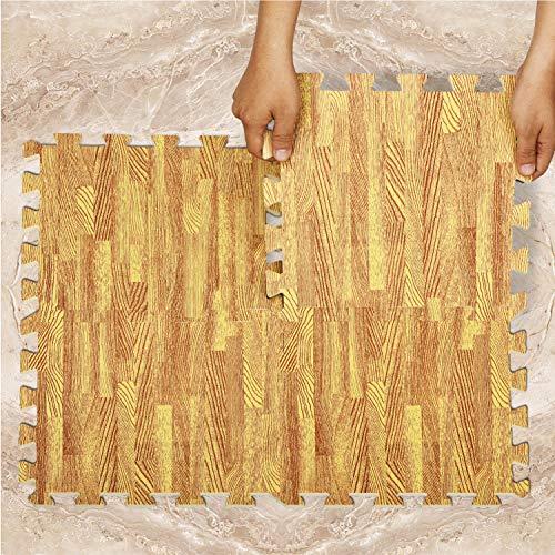 Yes4All Interlocking Floor Mats with Border – Foam Floor Mats/Gym Floor Mats with EVA Interlocking Tiles (12 Square Feet – Oak Wood Light – 12 Tiles)