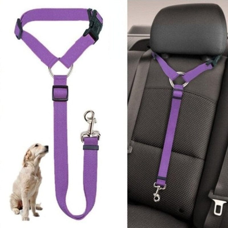 Comfortable Dog Seat Belt Harness for Car - 2-in-1 Leash and Restraint Secures to Headrest
