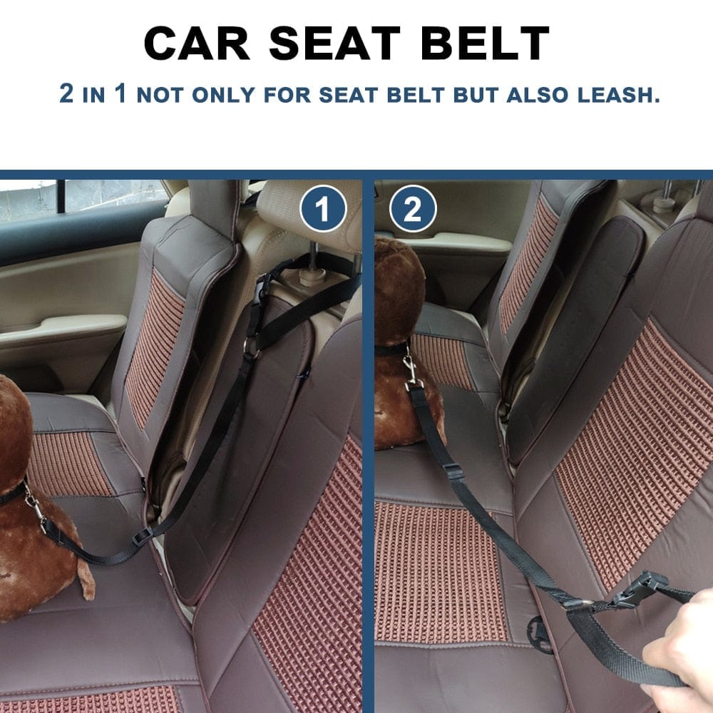Comfortable Dog Seat Belt Harness for Car - 2-in-1 Leash and Restraint Secures to Headrest