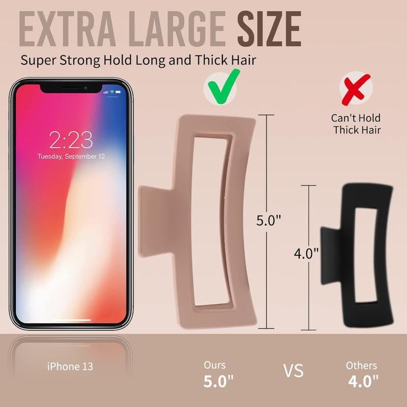 5 Inch Extra Large Claw Clips for Thick Hair and Long Hair, 4 Pack Xl Jumbo Claw Clips, Oversized Matte Non-Slip Rectangle Hair Clips for Women