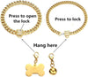 Gold Chain Dog Collar Walking Trainning Chain Collar with CZ Lock ID Tag and Bell Chew Proof 11MM/15MM/19MM Stainless Steel Cuban Link Chain for Small Medium Large Dogs(11Mm, 10Inch)