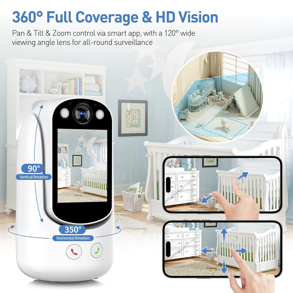 Baby Monitor with Two Way Video Call, 1080P HD Wifi Cameras W/ 2.8” Screen for Home Security/Baby Monitor/Pet Camera, AI Motion Detection&One-Click Call, Full-Color Night Vision for Baby Pet Elderly