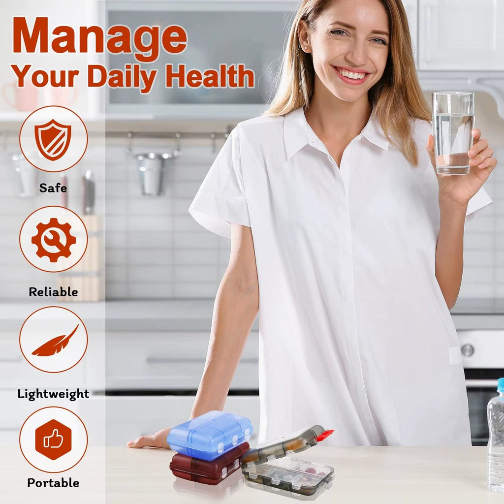 10 Compartments Travel Pill Organizer Pocket Portable Pill Storage Box Case Daily Pill Container or Purse Fish Oil Medicine