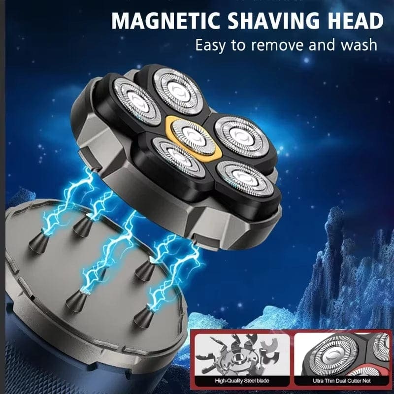 New Bald Men'S Titanium Electric Hair Clipper Razor 6D Magnetic Hair Trimmer Rechargeable Waterproof Facial Repairer