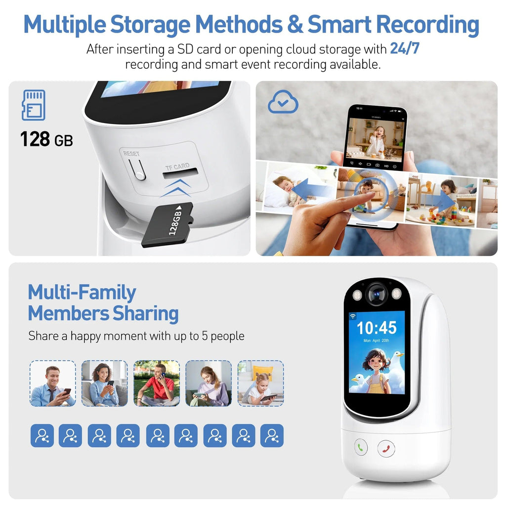Baby Monitor with Two Way Video Call, 1080P HD Wifi Cameras W/ 2.8” Screen for Home Security/Baby Monitor/Pet Camera, AI Motion Detection&One-Click Call, Full-Color Night Vision for Baby Pet Elderly