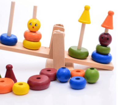 Wooden clown balance children puzzle ring kindergarten early childhood toy building blocks