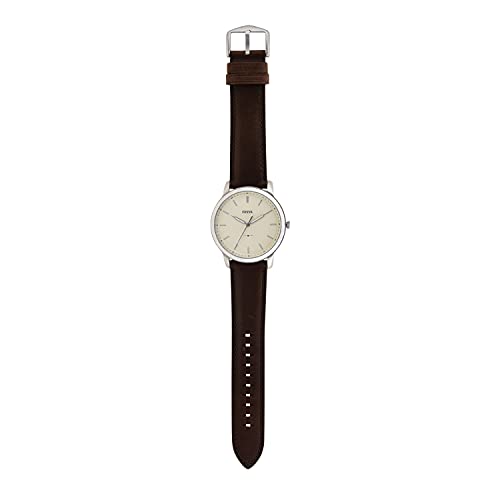 Fossil Men's The Minimalist Quartz Stainless Steel and Leather Three-Hand Watch, Color: Silver, Brown (Model: FS5439)