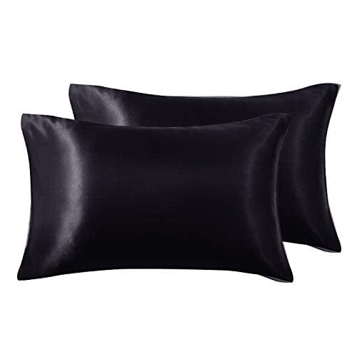 Love's cabin Silk Satin Pillowcase for Hair and Skin (Black, 20x26 inches) Slip Pillow Cases Standard Size Set of 2 - Satin Cooling Pillow Covers with Envelope Closure
