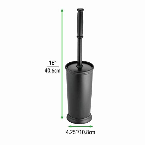 mDesign Compact Freestanding Plastic Toilet Bowl Brush and Holder for Bathroom Storage and Organization - Space Saving, Sturdy, Deep Cleaning, Covered Brush - Black