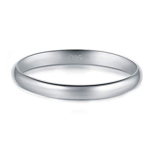 BORUO 925 Sterling Silver Ring High Polish Plain Dome Tarnish Resistant Comfort Fit Wedding Band 2mm Ring Size 4