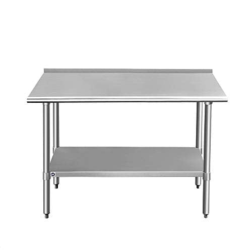 ROCKPOINT Stainless Steel Table for Prep & Work with Backsplash 48x24 Inches, NSF Metal Commercial Kitchen Table with Adjustable Under Shelf and Table Foot for Restaurant, Home and Hotel