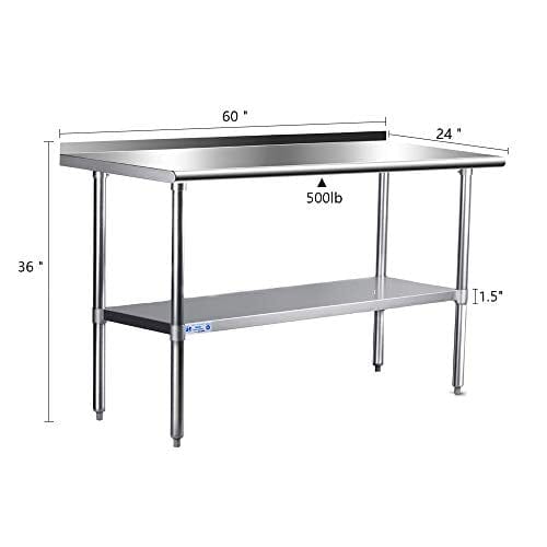 Hally Stainless Steel Table for Prep & Work 24 x 60 Inches, NSF Commercial Heavy Duty Table with Undershelf and Backsplash for Restaurant, Home and Hotel