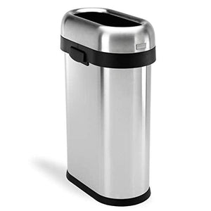 simplehuman 50 Liter / 13.2 Gallon Slim Open Top Trash Can, Commercial Grade Heavy Gauge Brushed Stainless Steel
