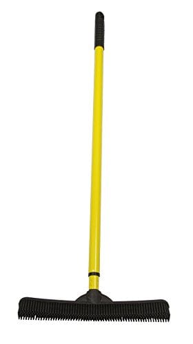 FURemover Broom SW-250I-AMZ-6, Pet Hair Removal Tool with Squeegee & Telescoping Handle That Extends from 3 - 5', Black & Yellow