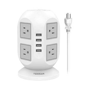 Power Strip Tower TESSAN Surge Protector 8 AC Outlets 4 USB Ports, Long Extension Cord 15ft, Charging Station Power Strip Extension Cord Multiple Outlets for Home, Office, School