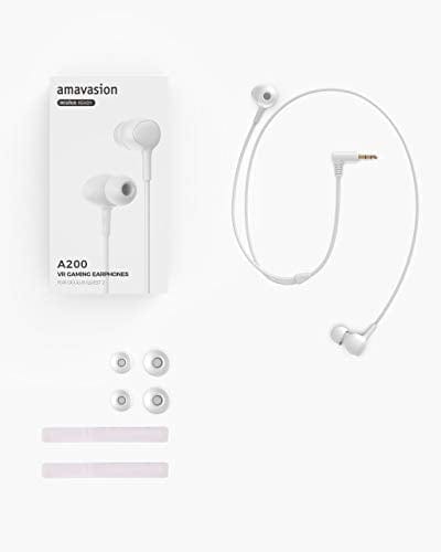 Amavasion VR Gaming Earphones for Oculus Quest 2 (3D 360 Degree Sound) Custom-Length Cable - Quest 2 White