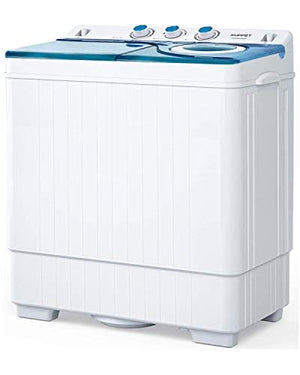 KUPPET Compact Twin Tub Portable Mini Washing Machine 26lbs Capacity, Washer(18lbs)&Spiner(8lbs)/Built-in Drain Pump/Semi-Automatic (White&Blue)