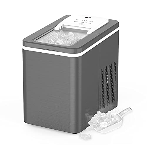 VECYS Countertop Ice Maker Machine, 9 Bullet Ice Cubes Ready in 8 Mins 26LBS in 24 Hours, Self-Clean 1.8L Portable Ice Maker with Ice Scoop and Basket, Great for Bar, Party, Dark Grey and White
