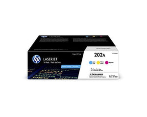 HP 202A | CF501A, CF502A, CF503A | 3 Toner Cartridges | Cyan, Magenta, Yellow | Works with HP LaserJet Pro M254, M281cdw, M281dw, M281fdw