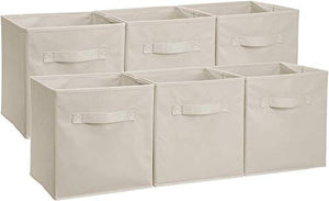Amazon Basics Collapsible Fabric Storage Cubes Organizer with Handles, Beige - Pack of 6